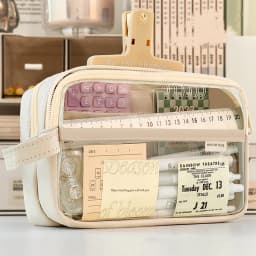 Handheld Double Layer Transparent Pencil Case Pen Bag Hitting Color Square Storage Pouch for Stationery School A7473