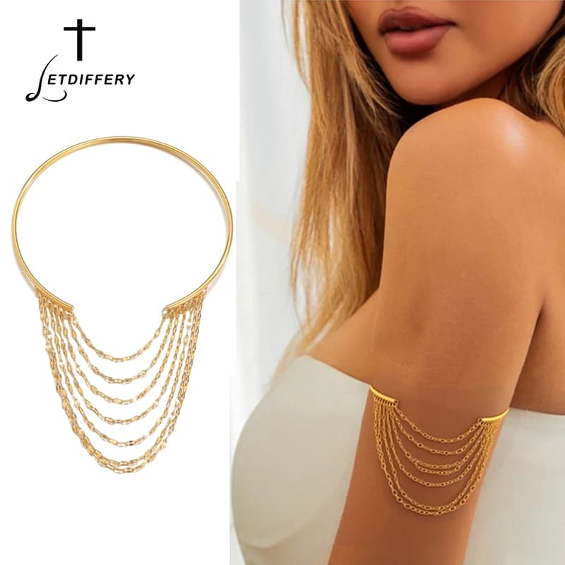 Letdiffery Bohemian Classic Tassel Multi-layer Chain Arm Bracelets Women Stainless Steel Gold Color Cuff Bangle Body Jewelry