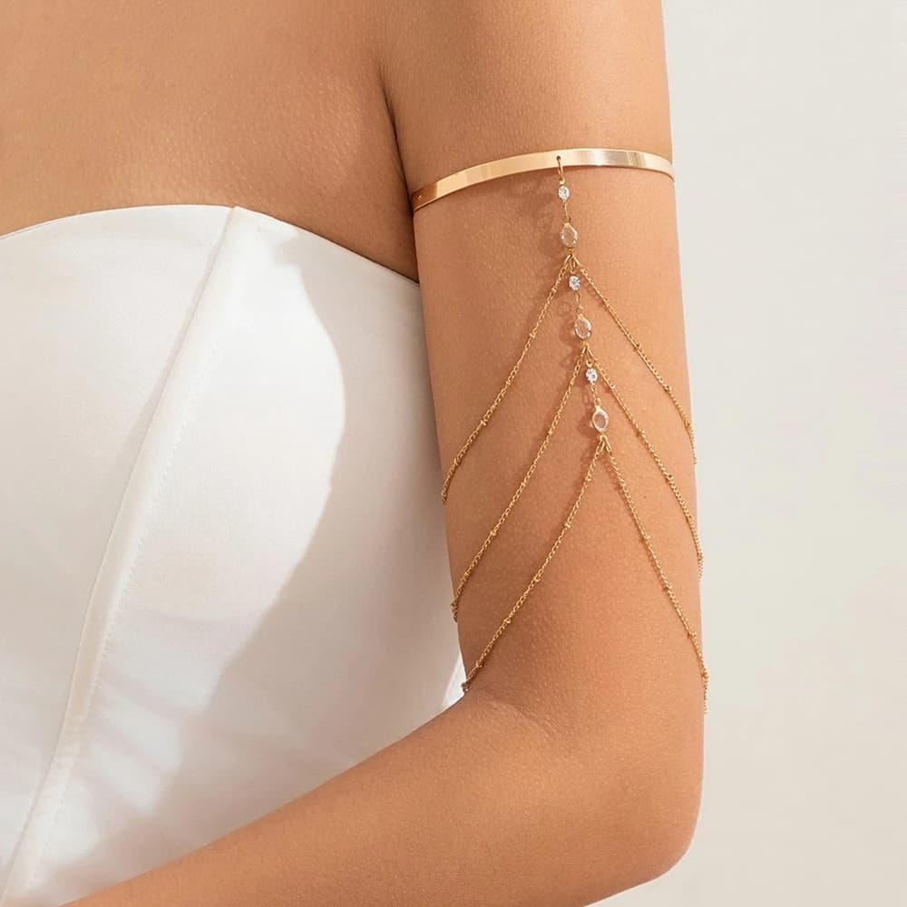 Trendy Arm Jewelry Fashion Sexy Multi-layered Rhinestone Chain Tassel Upper Arm Bracelet Armlet Armband Women Accessories