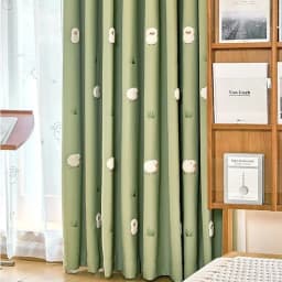 Green Cartoon Blackout Curtains 3D Embroidered Sheep Children Boys Girl Cortinas for Living Room Bedroom White Voile Curtains