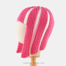 Dopamine Y2K Striped Knitted Wig‑Style Beanies for Women with Bangs Earflap Design Sweet Cute Warm Winter Casual Streetwear