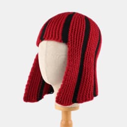 Dopamine Y2K Striped Knitted Wig‑Style Beanies for Women with Bangs Earflap Design Sweet Cute Warm Winter Casual Streetwear
