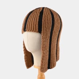Dopamine Y2K Striped Knitted Wig‑Style Beanies for Women with Bangs Earflap Design Sweet Cute Warm Winter Casual Streetwear