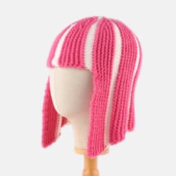 Dopamine Y2K Striped Knitted Wig‑Style Beanies for Women with Bangs Earflap Design Sweet Cute Warm Winter Casual Streetwear