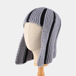 Dopamine Y2K Striped Knitted Wig‑Style Beanies for Women with Bangs Earflap Design Sweet Cute Warm Winter Casual Streetwear