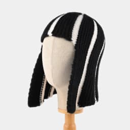 Dopamine Y2K Striped Knitted Wig‑Style Beanies for Women with Bangs Earflap Design Sweet Cute Warm Winter Casual Streetwear