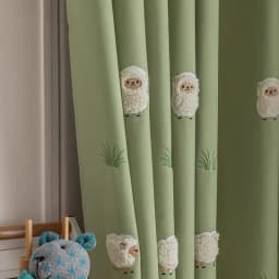Cartoon Green Animal Lamb Embroidery Kids Bedroom Privacy Curtains ,Boys Girls Room Thickened Chenille Blackout Windows Drapes