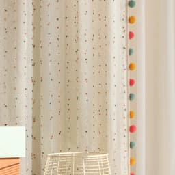 1Pair Cute Rainbow Hairball Embroidered Sheer Tulle Curtain with Pom-pom Tassels Lace For Living Room Childrens Room Home Decor