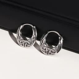 Punk Viking Hoop Earrings for Men Boys,Vintage Celtic Knot Stainless Steel Huggies Earrings,Hip Hop Cool Street Jewelry Gifts