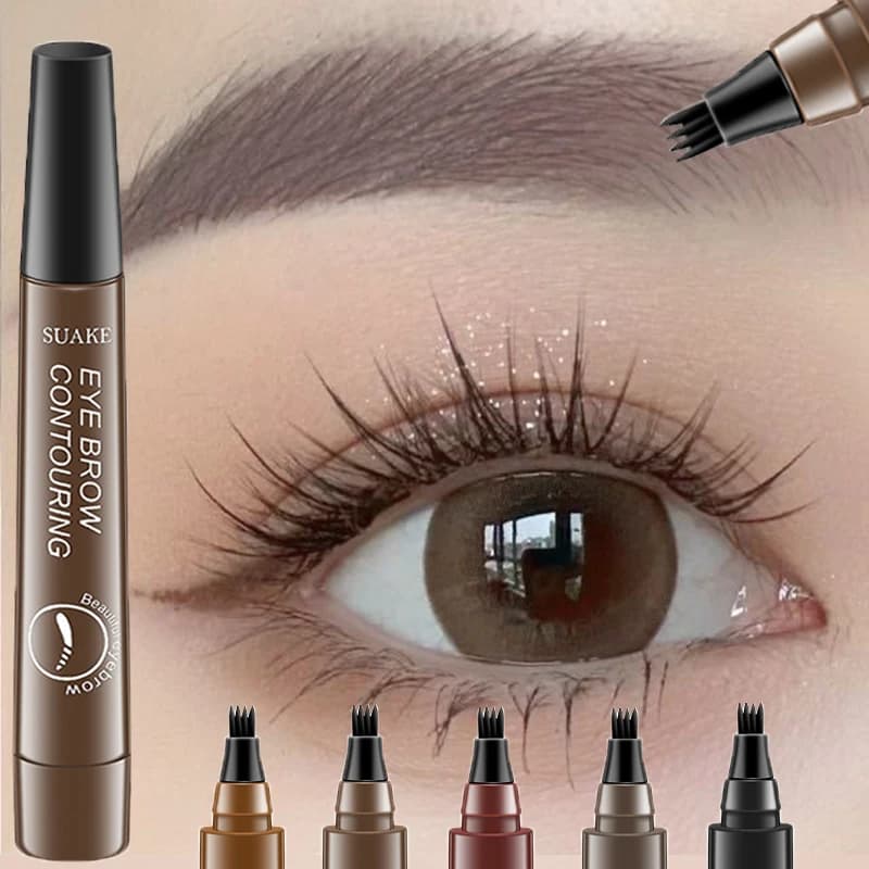 4 Point Eyebrow Pencil Black Brown Waterproof Microblading Liquid Eyebrow Pen Makeup Long Lasting Cosmetic 4 Points Eye Brow Pen