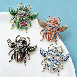 Wuli&baby Lovely Beetle Brooches For Women Men 4-color Rhinestone Blue-and-white Porcelain Insects Party Casual Brooch Pins Gift