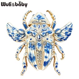 Wuli&baby Lovely Beetle Brooches For Women Men 4-color Rhinestone Blue-and-white Porcelain Insects Party Casual Brooch Pins Gift