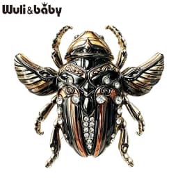 Wuli&baby Lovely Beetle Brooches For Women Men 4-color Rhinestone Blue-and-white Porcelain Insects Party Casual Brooch Pins Gift
