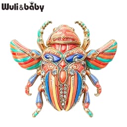 Wuli&baby Lovely Beetle Brooches For Women Men 4-color Rhinestone Blue-and-white Porcelain Insects Party Casual Brooch Pins Gift
