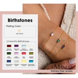 EMANCO Fashion Jewelry Stainless Steel 7*3MM Square Birthstone Bracelet Sparkling High-grade Rhinestone Bangle Gift