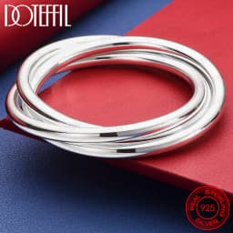 925 Sterling Silver Three Lines Smooth Bangle Bracelet For Women Man Fashion Wedding Engagement Party Jewelry