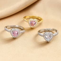 Heart Ring Adjustable for Women Zircon Love Shaped Open Ring Silver Color Romantic Promise Jewelry Gift