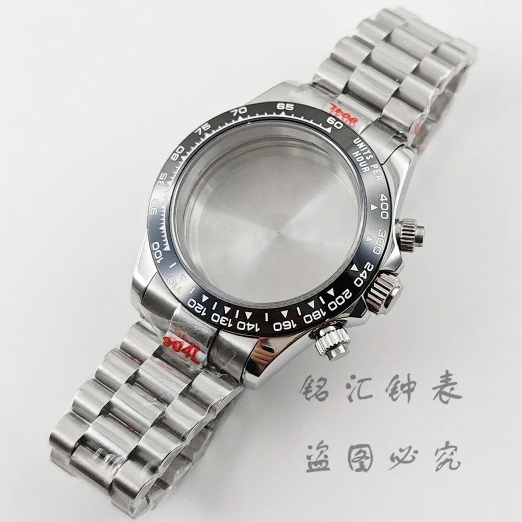 VK63 40mm Daytona Black Bezel Presidential Bracelet Watch Case Sapphire Glass Watch Accessories for VK63 VK64 Quartz Movement