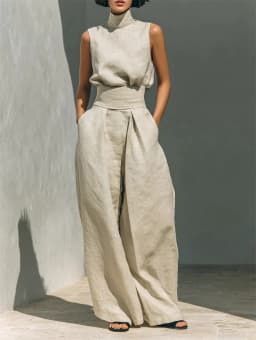 Women Summer Fashion Casual Loose Solid Suit Cotton Linen Set Sleeveless Tops Wide Leg Pants Office Ladies 2 Piece Sets 2026