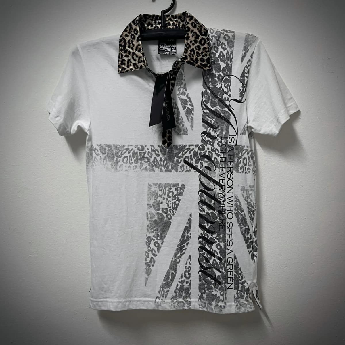 Y2k Retro Gradient Print Leopard Print Neck Polo Shirt Loose Short Top Street Hip Hop Harajuku Unisex Sports Short Sleeved Shirt