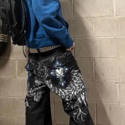 Y2k Statue of liberty Diamonds Jeans Casual Denim Pants High Waist Straight Wide Leg Jeans Harajuku Vintage 2000s Women Clothing