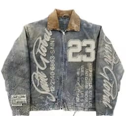 American Vintage Denim Jacket Y2K Clothes Men Women Hip Hop Letter Patchwork Embroidery Rhinestones Oversized Jacket Casual Coat