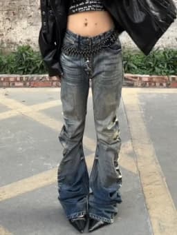Grunge Plus Size Women Jeans Streetwear Harajuku Washed Stacked Curved Bootcut Y2K Aesthetic Baggy Denim Pants Mujer Pantalones