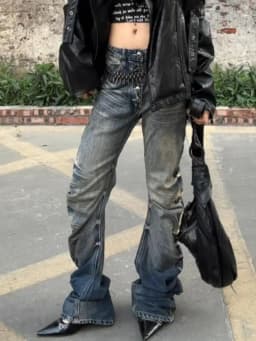 Grunge Plus Size Women Jeans Streetwear Harajuku Washed Stacked Curved Bootcut Y2K Aesthetic Baggy Denim Pants Mujer Pantalones