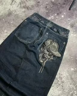 Y2K American New Trend Hip-hop Gothic Embroidered Jeans Men's Street Harajuku Leisure Loose Straight Wide-leg Pants Unisex Jeans