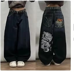 Y2K American New Trend Hip-hop Gothic Embroidered Jeans Men's Street Harajuku Leisure Loose Straight Wide-leg Pants Unisex Jeans