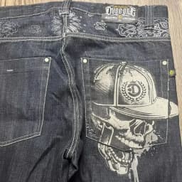 Y2K American New Trend Hip-hop Gothic Embroidered Jeans Men's Street Harajuku Leisure Loose Straight Wide-leg Pants Unisex Jeans