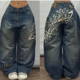 Y2K American New Trend Hip-hop Gothic Embroidered Jeans Men's Street Harajuku Leisure Loose Straight Wide-leg Pants Unisex Jeans