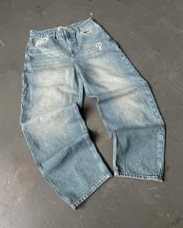 Y2K American New Trend Hip-hop Gothic Embroidered Jeans Men's Street Harajuku Leisure Loose Straight Wide-leg Pants Unisex Jeans