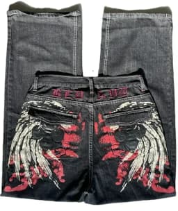 Y2K American New Trend Hip-hop Gothic Embroidered Jeans Men's Street Harajuku Leisure Loose Straight Wide-leg Pants Unisex Jeans
