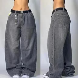 Y2K American New Trend Hip-hop Gothic Embroidered Jeans Men's Street Harajuku Leisure Loose Straight Wide-leg Pants Unisex Jeans