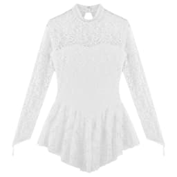 Womens Adult Long Sleeve Lace Gymnastics Tight Jumpsuit Mock Neck Figure Ice Skating Roller Skating Ballet Dance Leotard Dress