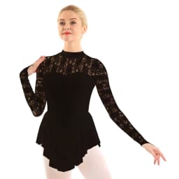 Womens Adult Long Sleeve Lace Gymnastics Tight Jumpsuit Mock Neck Figure Ice Skating Roller Skating Ballet Dance Leotard Dress