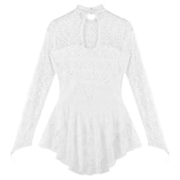 Womens Adult Long Sleeve Lace Gymnastics Tight Jumpsuit Mock Neck Figure Ice Skating Roller Skating Ballet Dance Leotard Dress