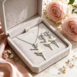 Elegant 925 Sterling Silver Ballet Dance Girl Pendant Necklace Earrings Set for Women Girls Wedding Party Fashion Jewelry Gifts