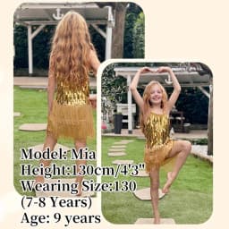 LOlanta 2Pcs Girls Sequin Latin Dance Dress Tassel Salsa Dancewear Sequin Fringe Dress Performance Outfits