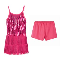 LOlanta 2Pcs Girls Sequin Latin Dance Dress Tassel Salsa Dancewear Sequin Fringe Dress Performance Outfits