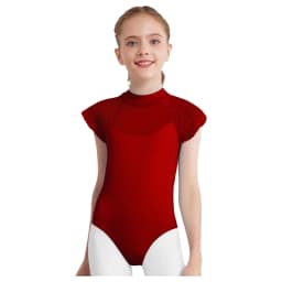 Kids Girls Lace Cap Sleeves Gymnastics Ballet Dance Leotard Sheer Mesh Cutout Bodysuit Ballet Practice Examination Dancewear
