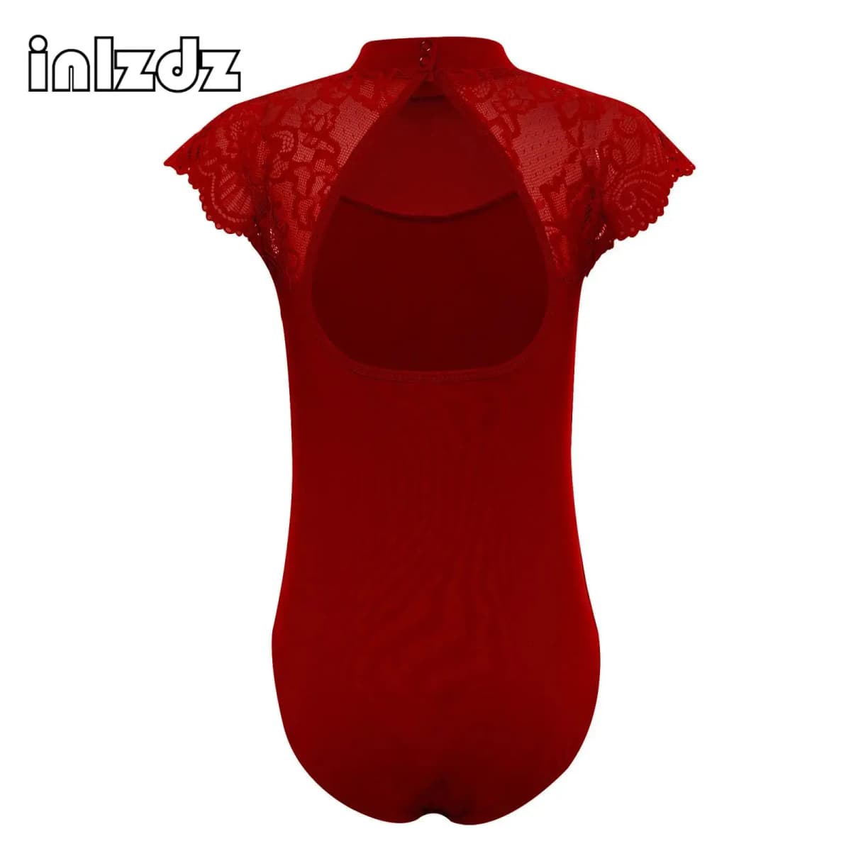 Kids Girls Lace Cap Sleeves Gymnastics Ballet Dance Leotard Sheer Mesh Cutout Bodysuit Ballet Practice Examination Dancewear