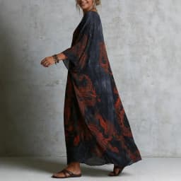 Summer Elegant Fashion V-neck Vintage Printing Robe Ladies Loose Casual Batwing Sleeve Vestido Women Comfortable Cover Up Dress