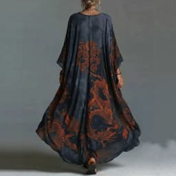Summer Elegant Fashion V-neck Vintage Printing Robe Ladies Loose Casual Batwing Sleeve Vestido Women Comfortable Cover Up Dress