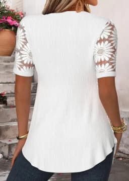 Women's Fashion Fake Two Short Sleeve Blouses Lace Hollow Out Patchwork Solid Color Cardigan Shirts Elegant Spring/Autumn 2026