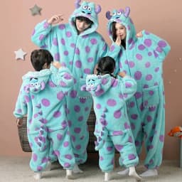 Family Monster Cosplay Sully Costume Blue Anime Outfit Coral Fleece Warm Women Men Boy Girl Halloween Christmas Onesie Jumpsuit