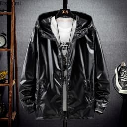 Men's Fashion Bright Surface Hooded Jackets Men Hiking Fishing Outdoor Sport Windbreak Thin Style Coats Trend Men's Clothing 7XL