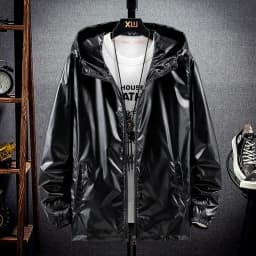 Men's Fashion Bright Surface Hooded Jackets Men Hiking Fishing Outdoor Sport Windbreak Thin Style Coats Trend Men's Clothing 7XL