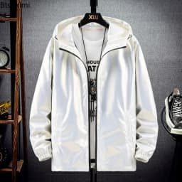 Men's Fashion Bright Surface Hooded Jackets Men Hiking Fishing Outdoor Sport Windbreak Thin Style Coats Trend Men's Clothing 7XL
